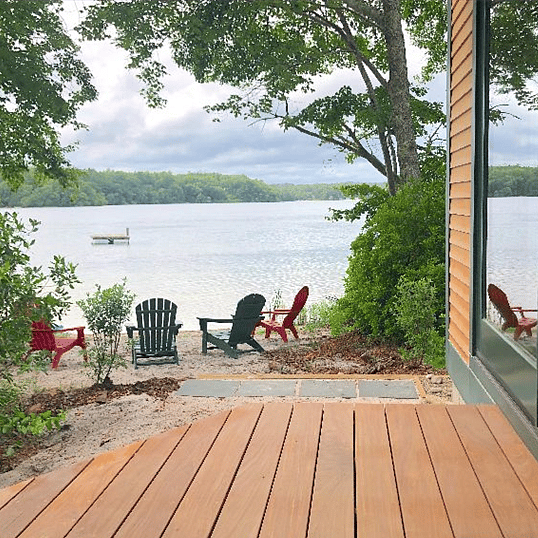 The deck leads to the beach.