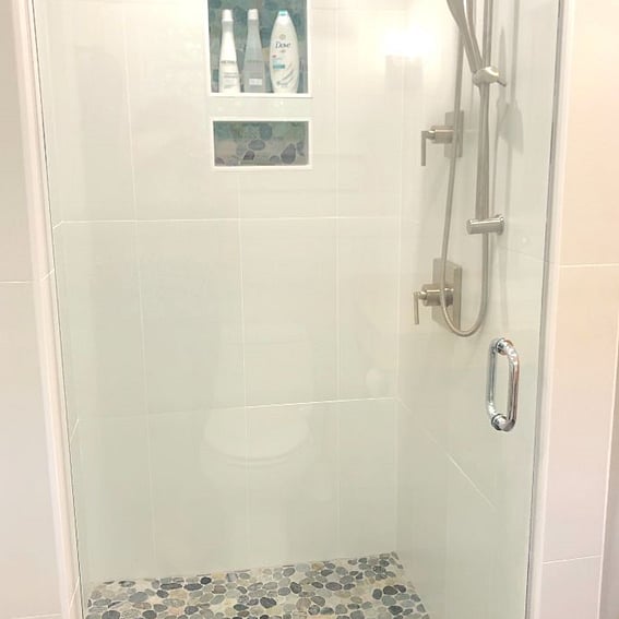 Curbless shower in downstairs bath.