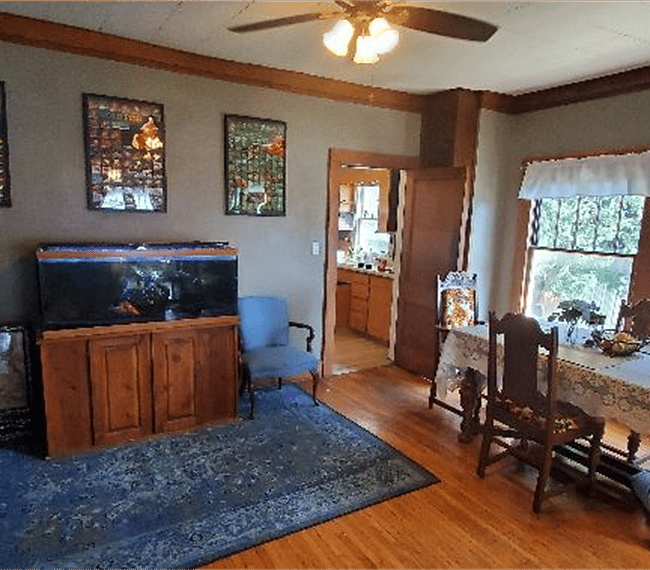 Other half of living room, with dining area