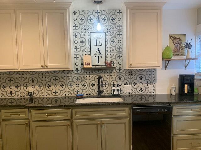 new custom cabinets, large double sink and original shiplap wall and ceiling
