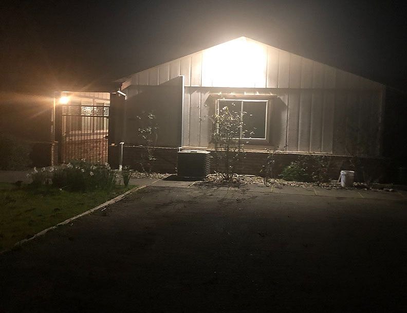 night time, sensor lighting. Your parking spot awaits you right out side your entry

