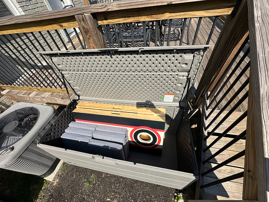 Cornhole next to deck