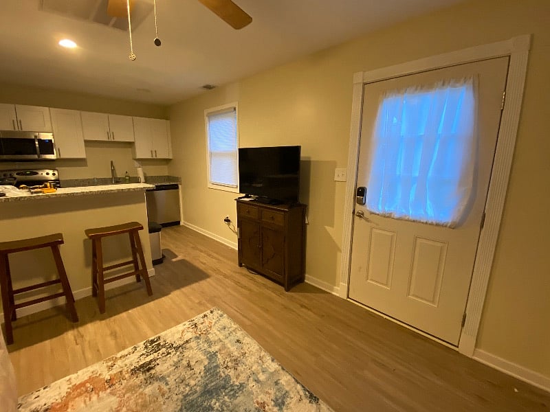 2 person barstool seating area off the kitchen/family area