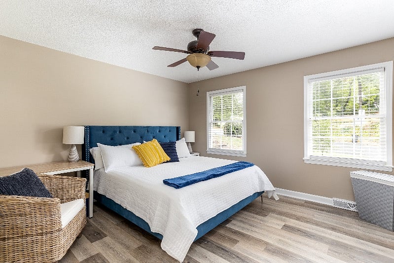 Master Bedroom with large windows.