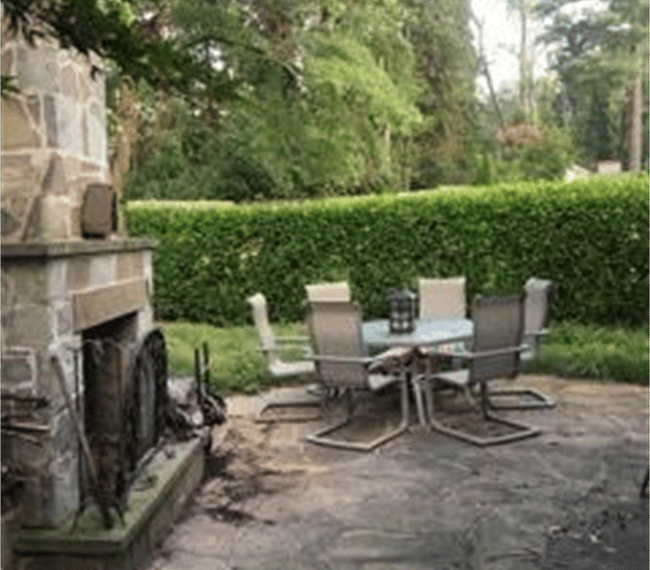 Outside sitting area with fireplace