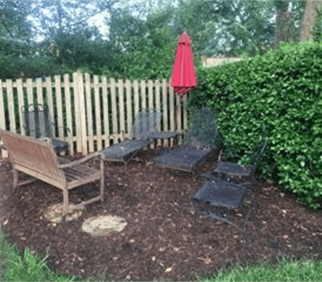 Outside benches and umbrella