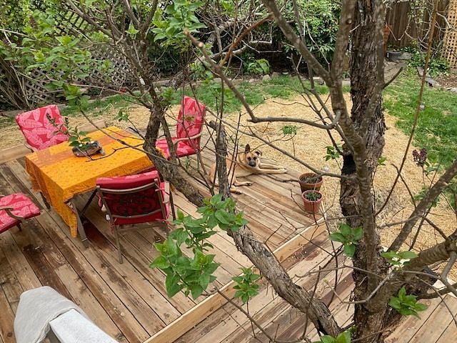 Relax on the backyard deck.