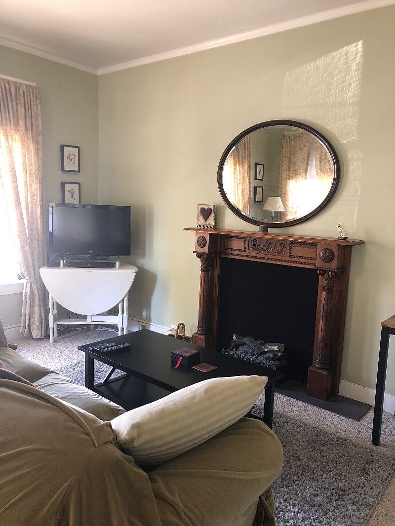 This is your private living room. The faux fire place has an electric heater to provide a cozy atmosphere.
The TV has Netflix and Prime