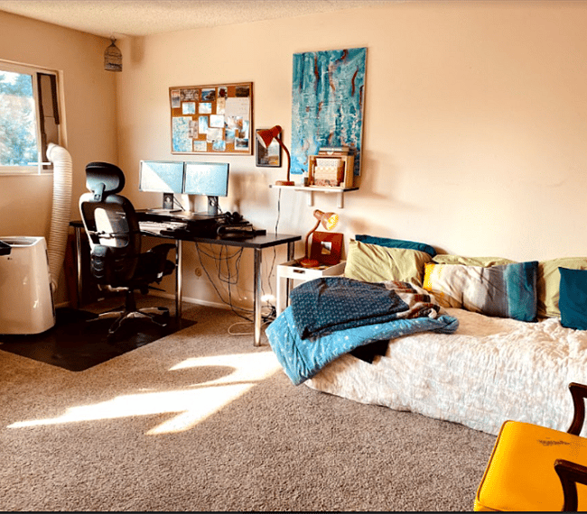 The bigger second bedroom includes a desk (computer not included) and a super comfy twin size bed / day bed.