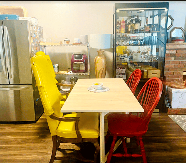 Dining area with vintage casino chairs from the original MGM casino. Perfect for hosting and sharing a meal with new friends or enjoying your own company!