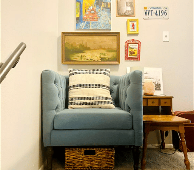 Up the stairs to a little reading nook, bedrooms and full bath are upstairs