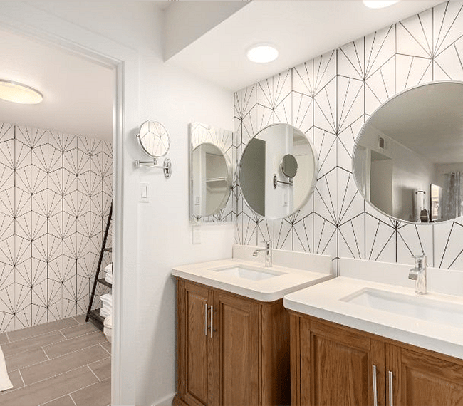 Remodeled Master Bath with Dual Vanities and Bluetooth Speaker