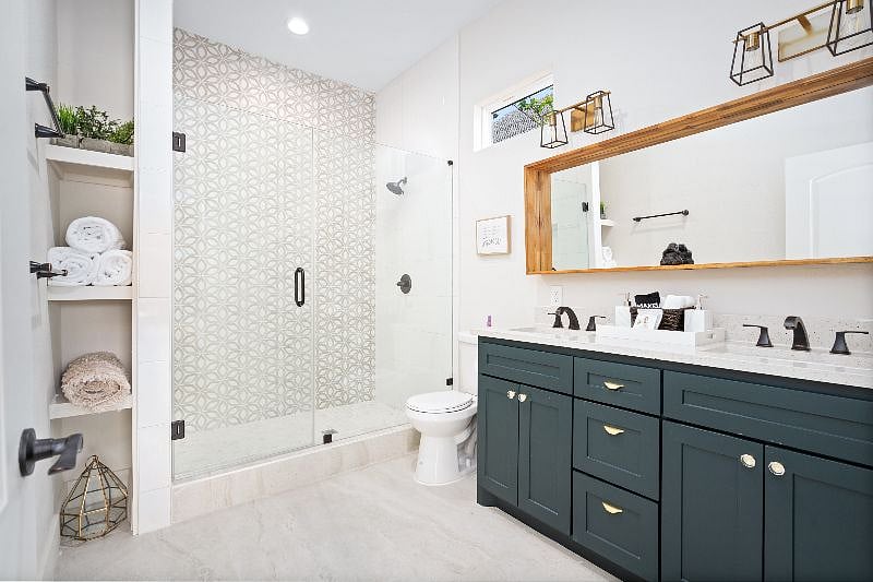Master bathroom with huge walk in shower