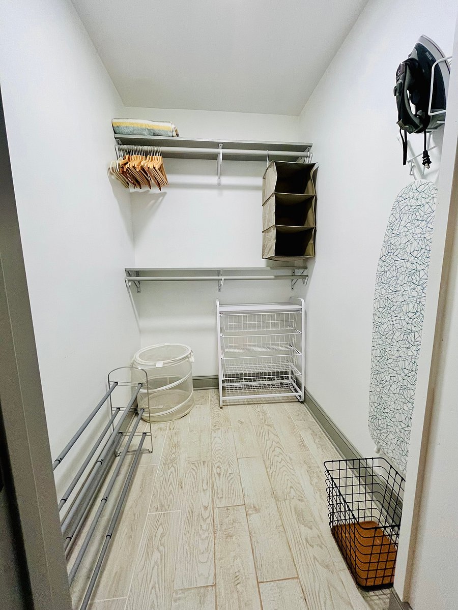 Storage and extra linens in walk-in closet
