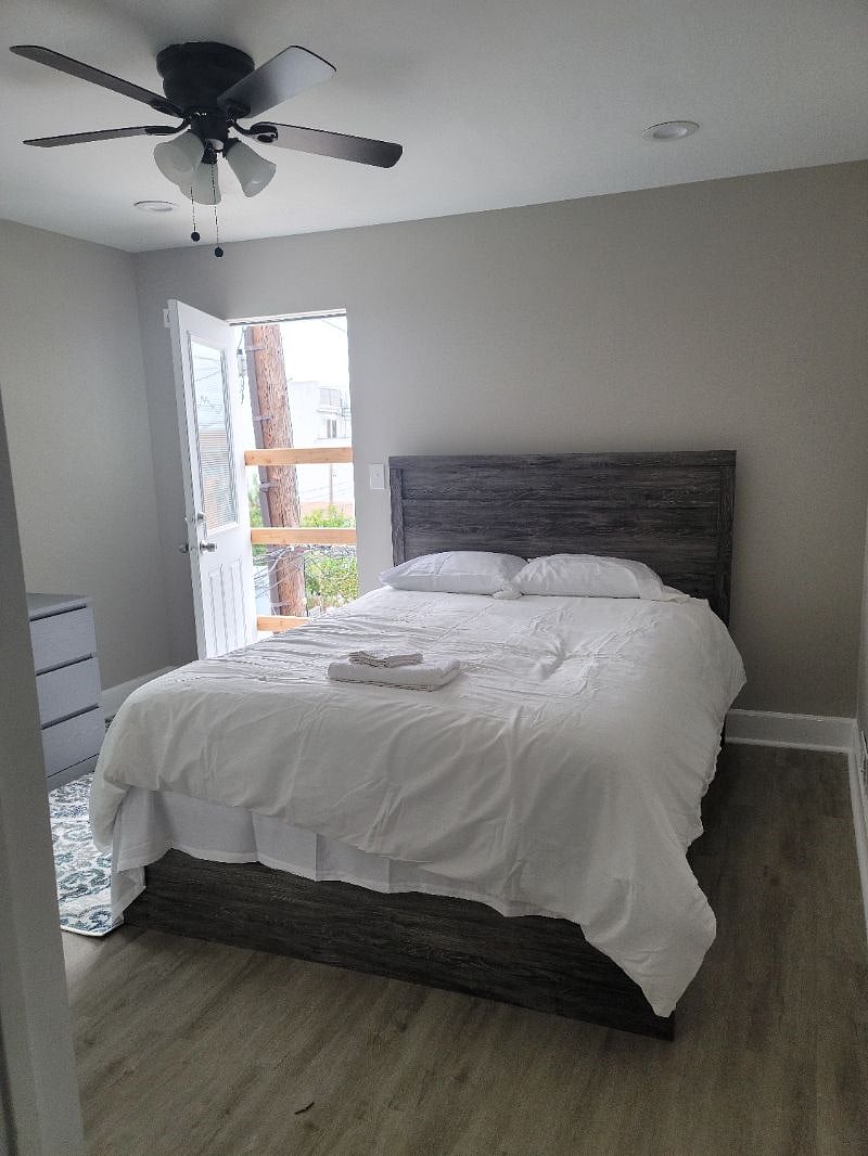 Room 2 bedroom with queen bed and private bathroom gold toned fixtures
This is a Larger space, $1450 for room