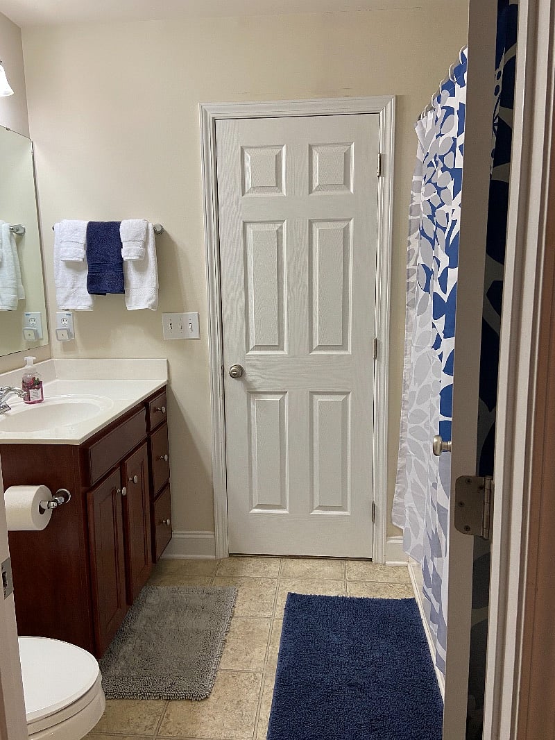 Private bathroom connects your living room and bedroom.
