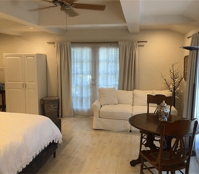 Bed, dining table, warbrobe and couch