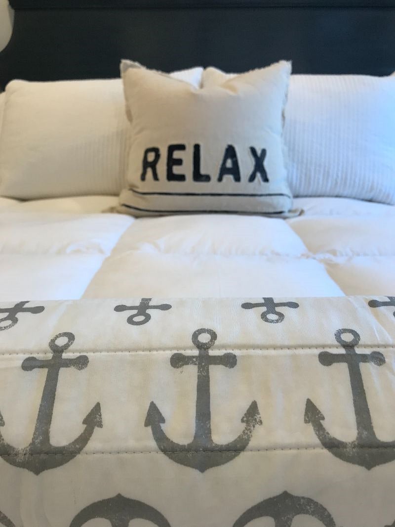 King size bed with luxury bedding.