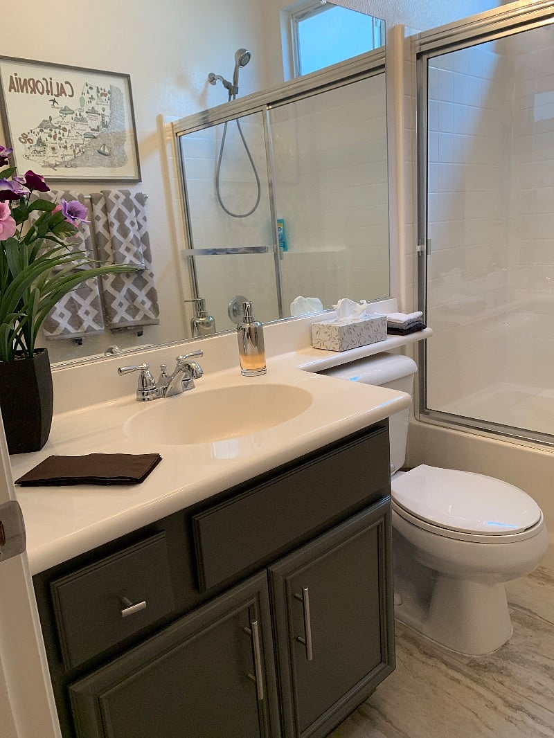 The guest bathroom with bathtub.