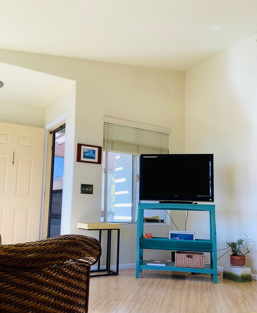 High Cathredral Ceilings in Living room enhance this open windowed room.