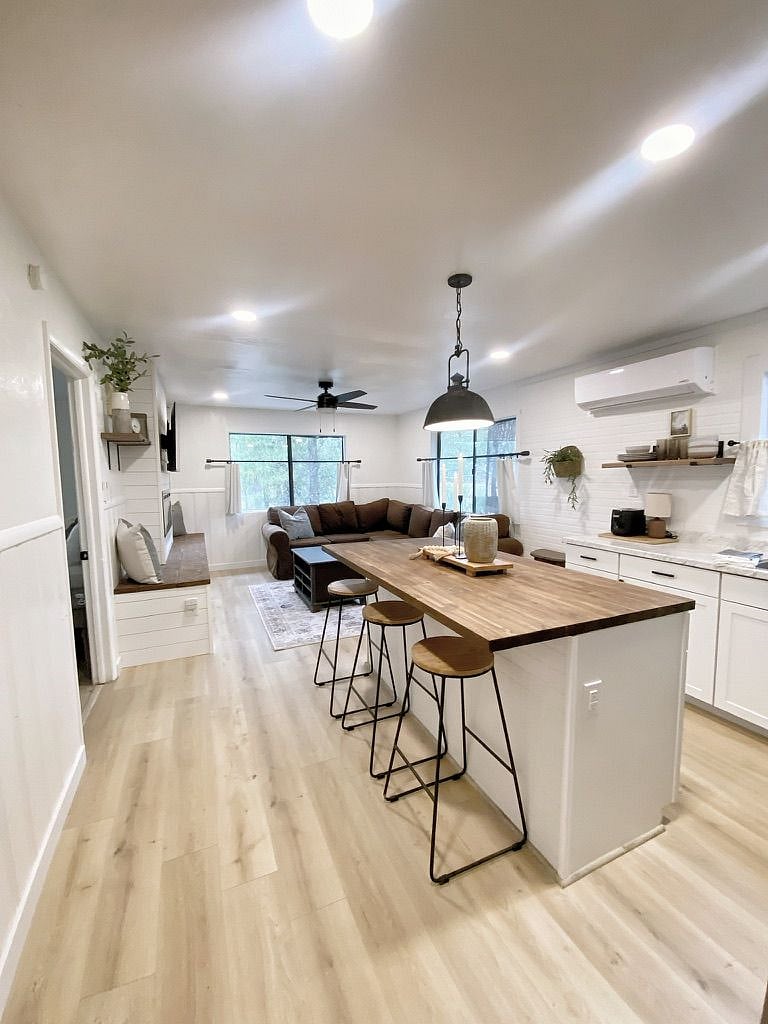 Kitchen island with barstools