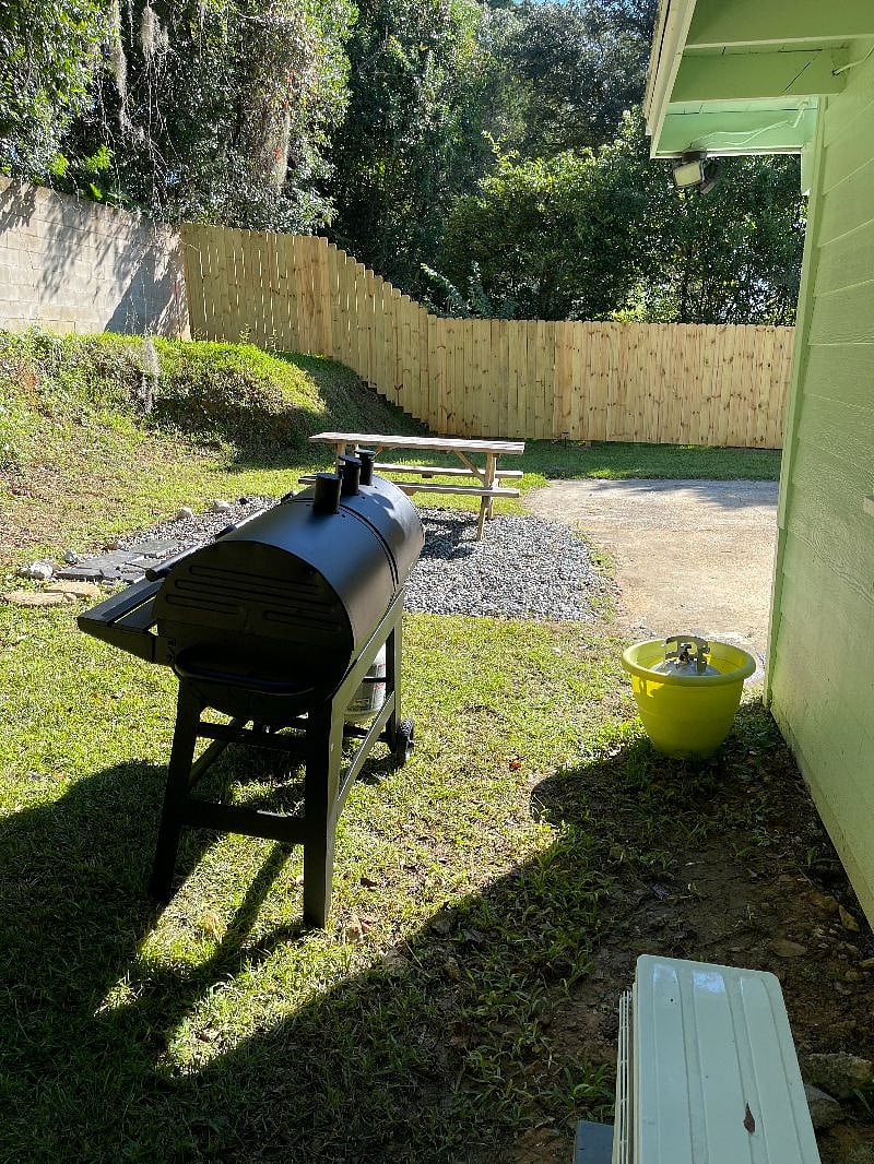 Grill and outdoor eating area
