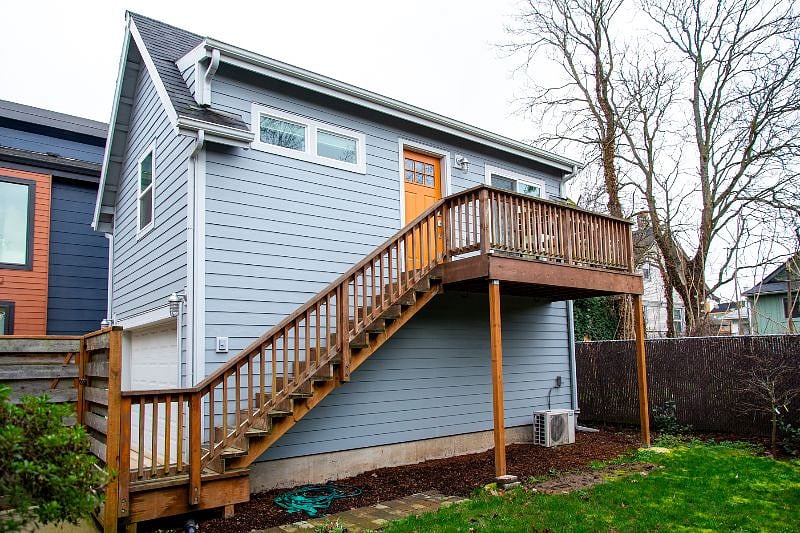 Above garage ADU offers tons of light, privacy and quiet. Requires stair access.
