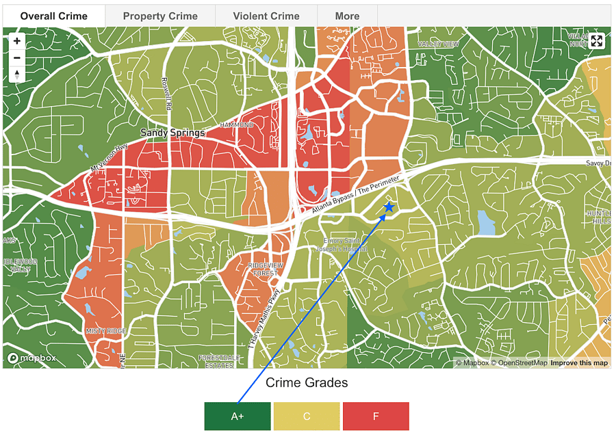 This area of the neighborhood is rated grade A for safety, health and cleanliness.
