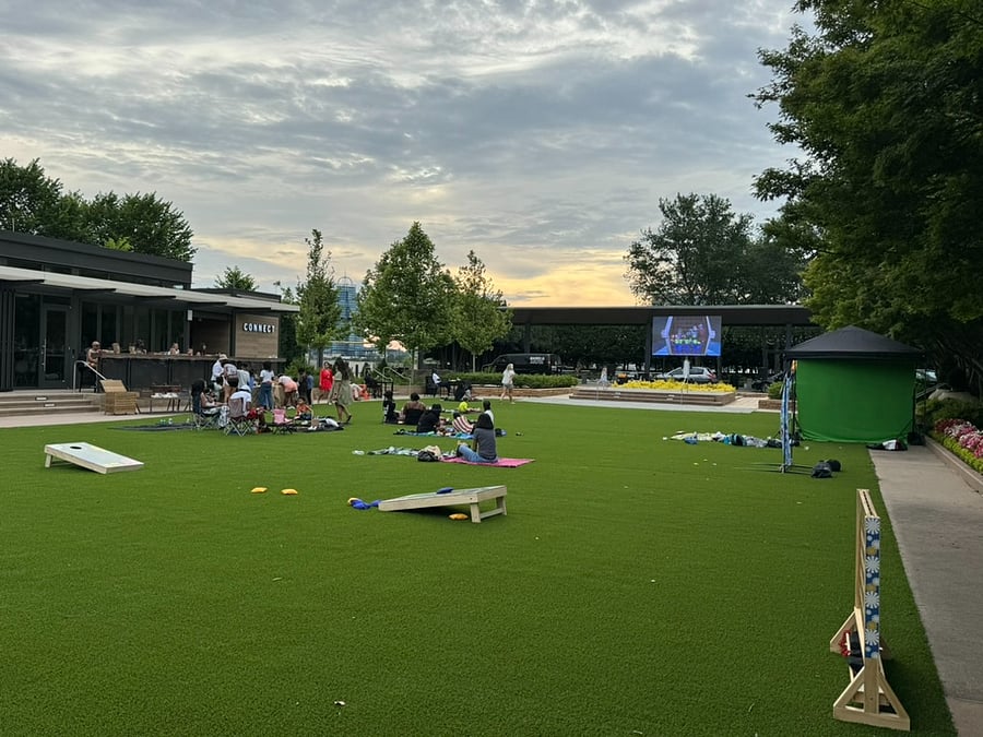 The park across the street welcomes the public with weekly events, raffles and more.