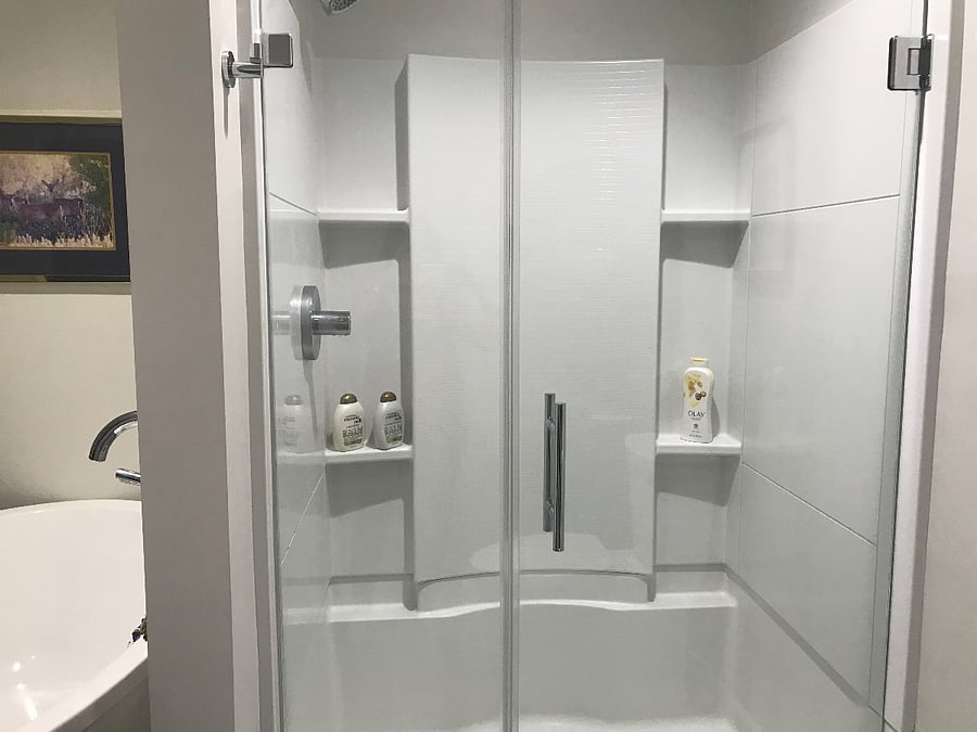 Master Bathroom shower. Studio guests come upstairs to use this shower