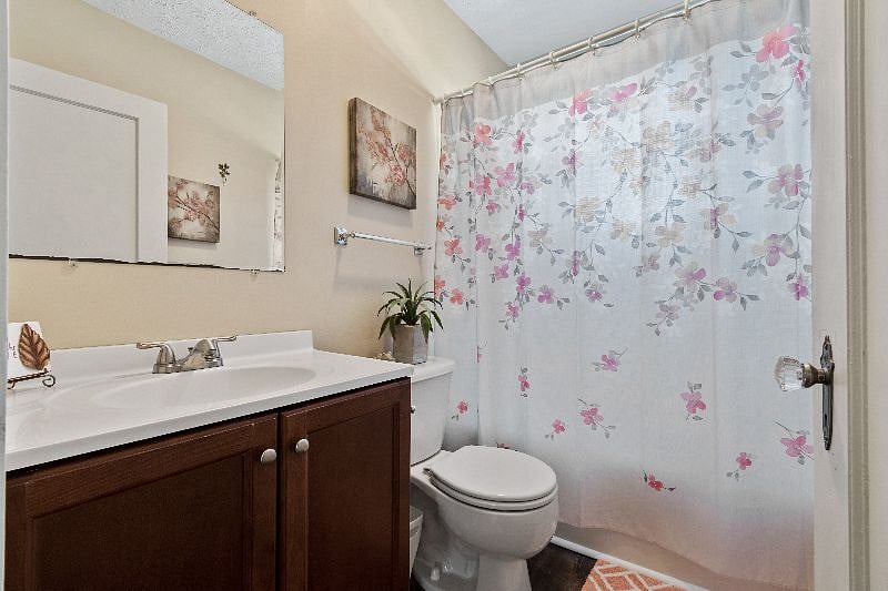 Full bathroom with shower on the first floor.
