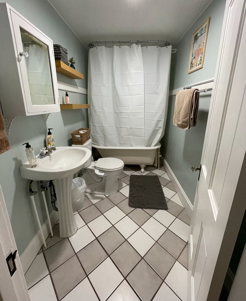 Full private bathroom with clawfoot tub and bidet add on.