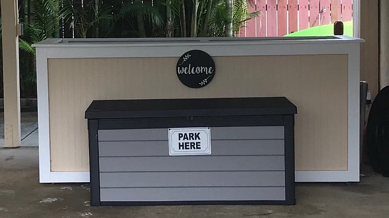 Your storage box full of Beach Stuff:
chairs, floats, boogie board & ice chest