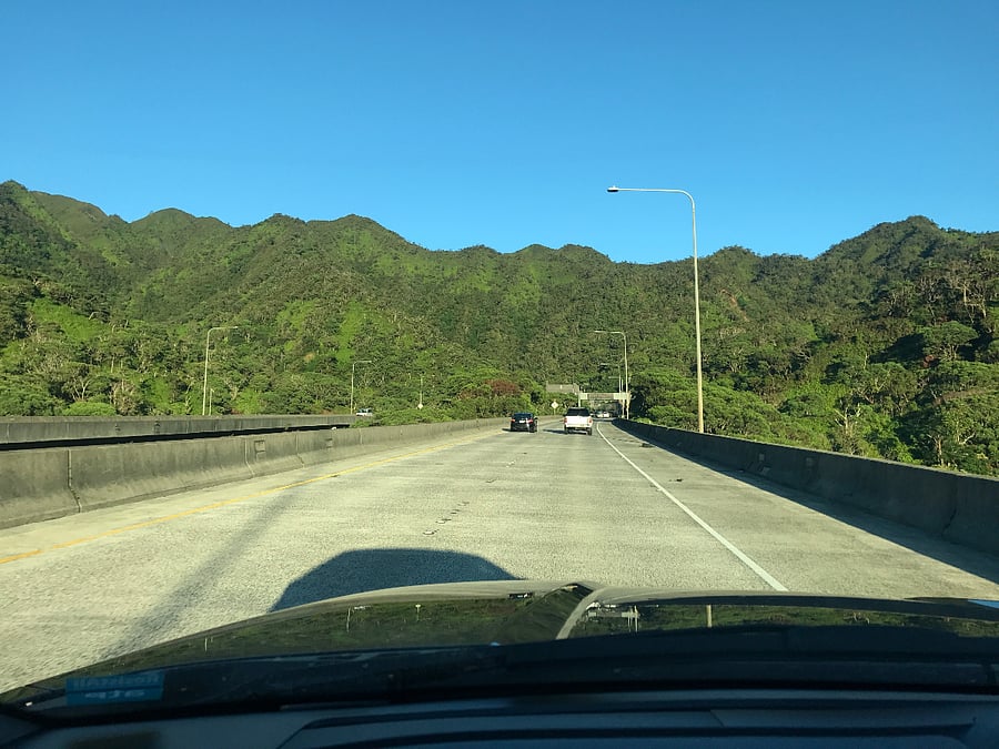 View from H3 Highway going to Airport and Honolulu