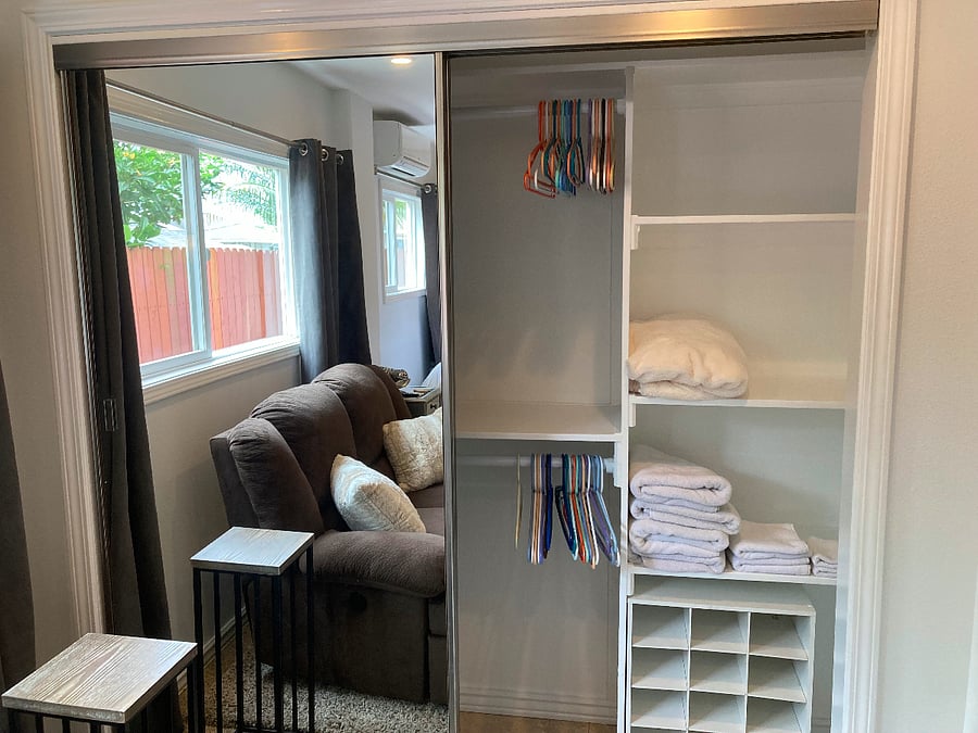 Bedroom closet with shoe rack