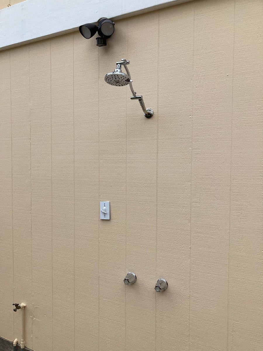 Exterior shower for rinsing after the beach