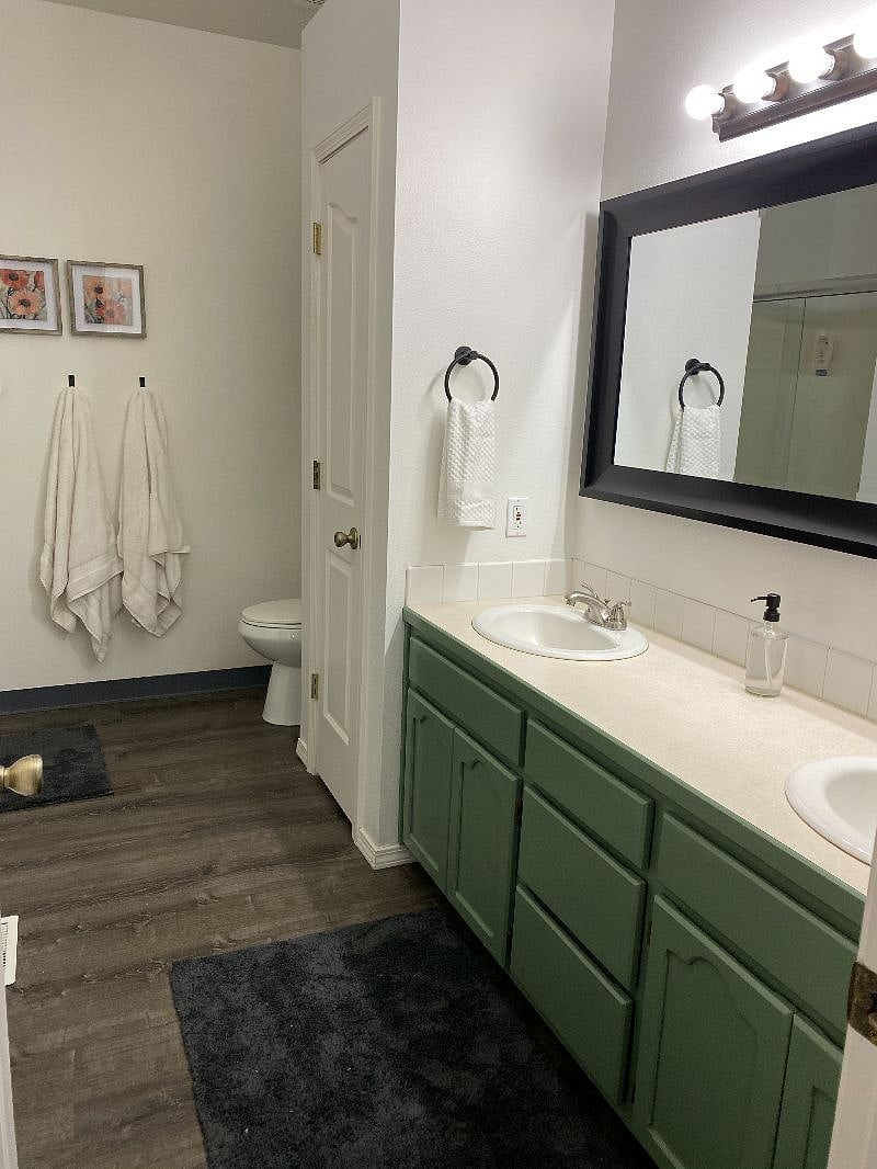 Dual vanity master bath with shower. Linen cabinet for master suite. Also a VERY large walk in closet not yet photographed.