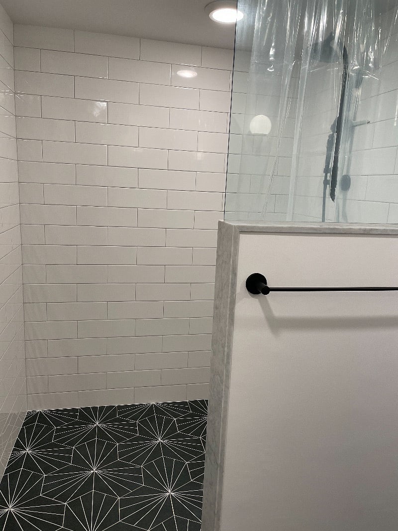 Walk in shower with radiant heat flooring