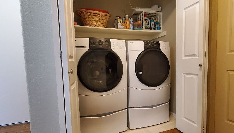 Laundry facilities are located on the main level of the home.