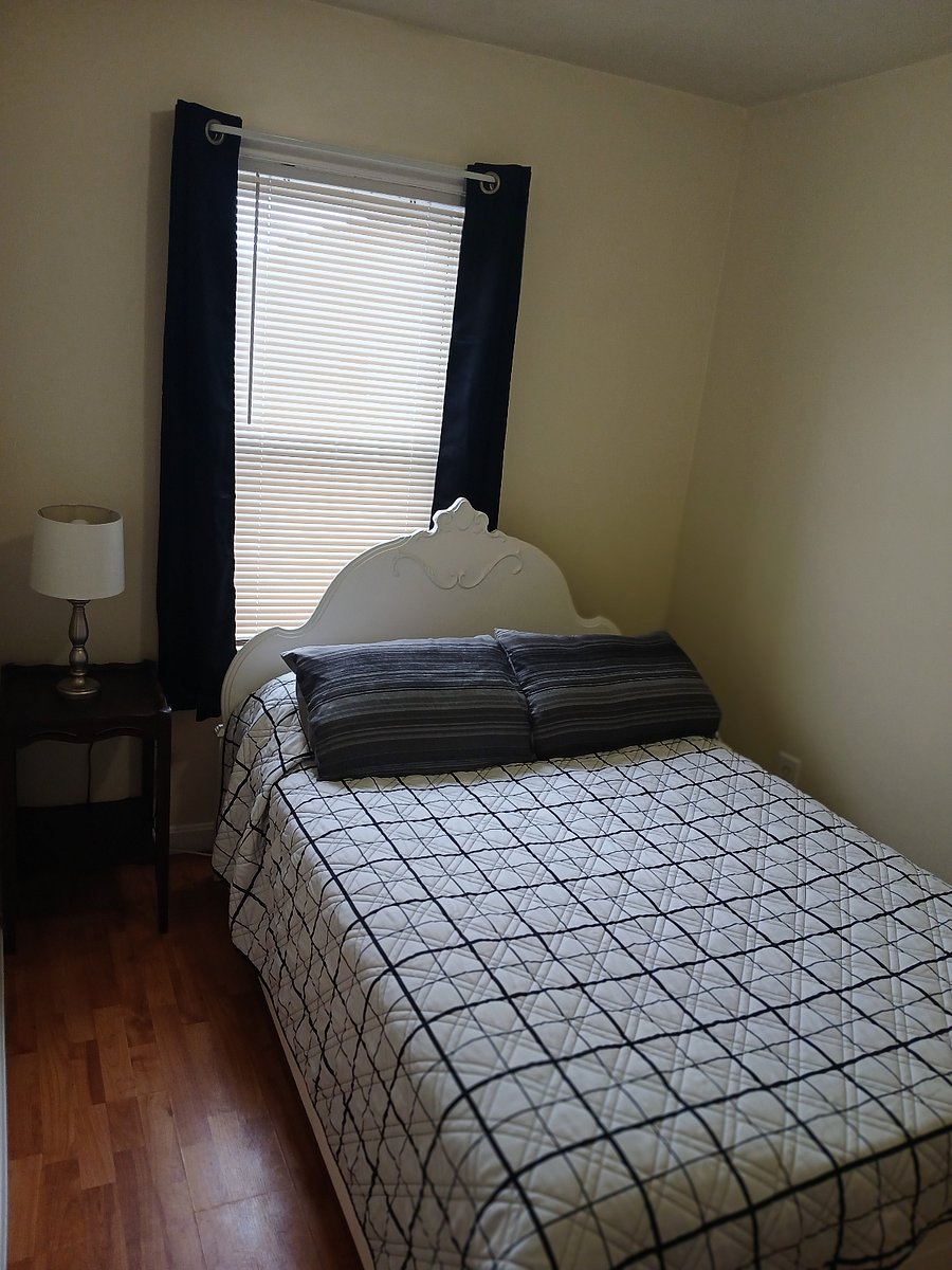Bedroom 2. Full size bed. Blackout curtains.