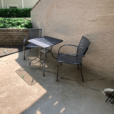 Private patio with bistro table for two.