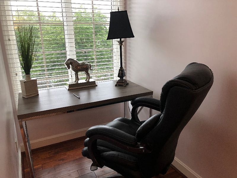 Work desk with nice view out the front of house  