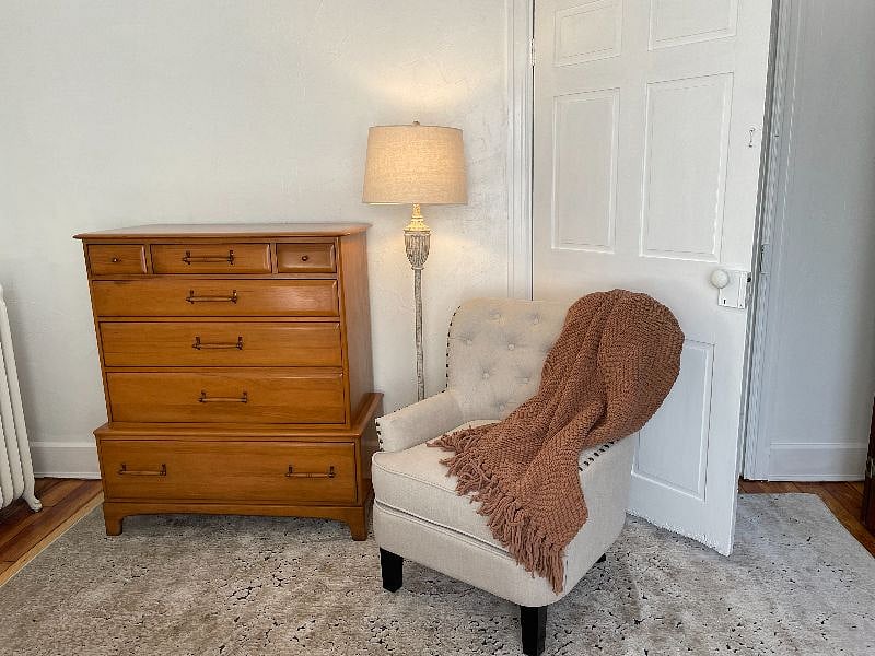 Each bedroom has a personal sitting space, dresser, and closet space.