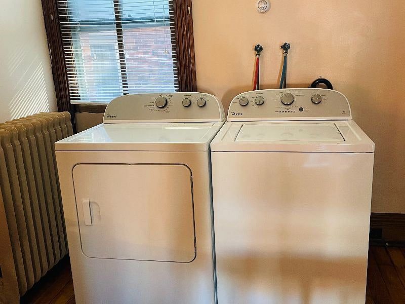 Washer and dryer included in apartment.