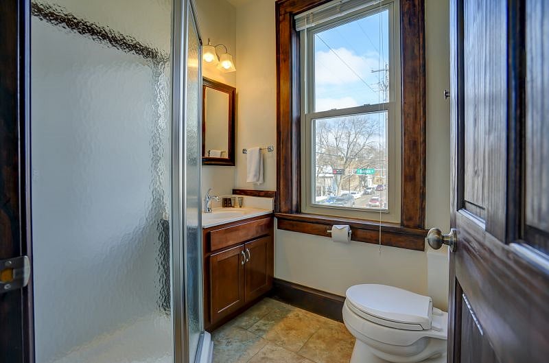 Bathroom with walk in shower. Complimentary soap and gel are provided to get you started!