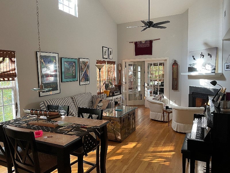 Open dining and living area