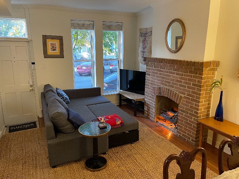 Fireplace (note: this is electric visually, but doesn't prodcuce heat...there's central A/C & heat in the house:)