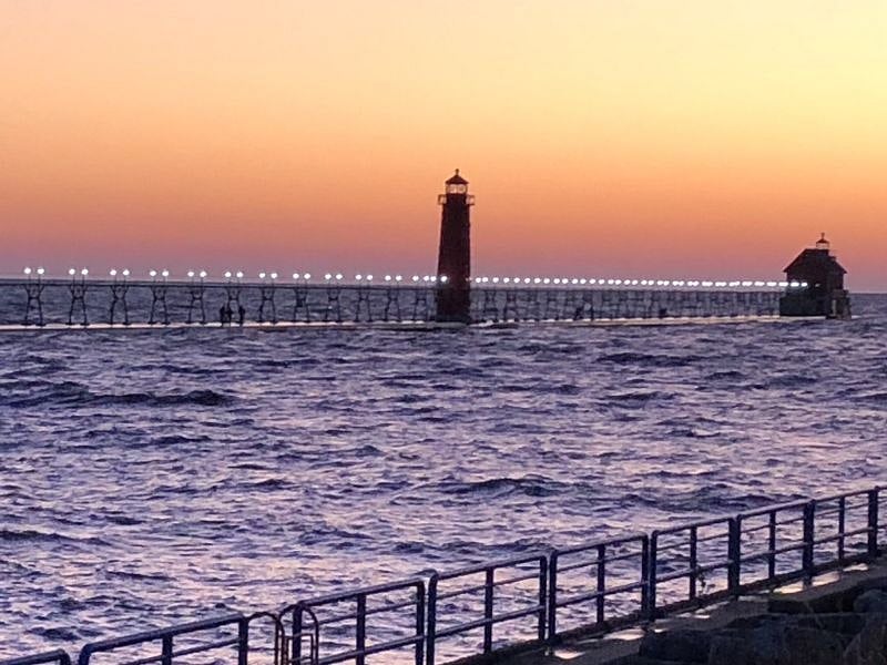 Grand Haven pier at dusk. Grand Haven is 3.4 miles