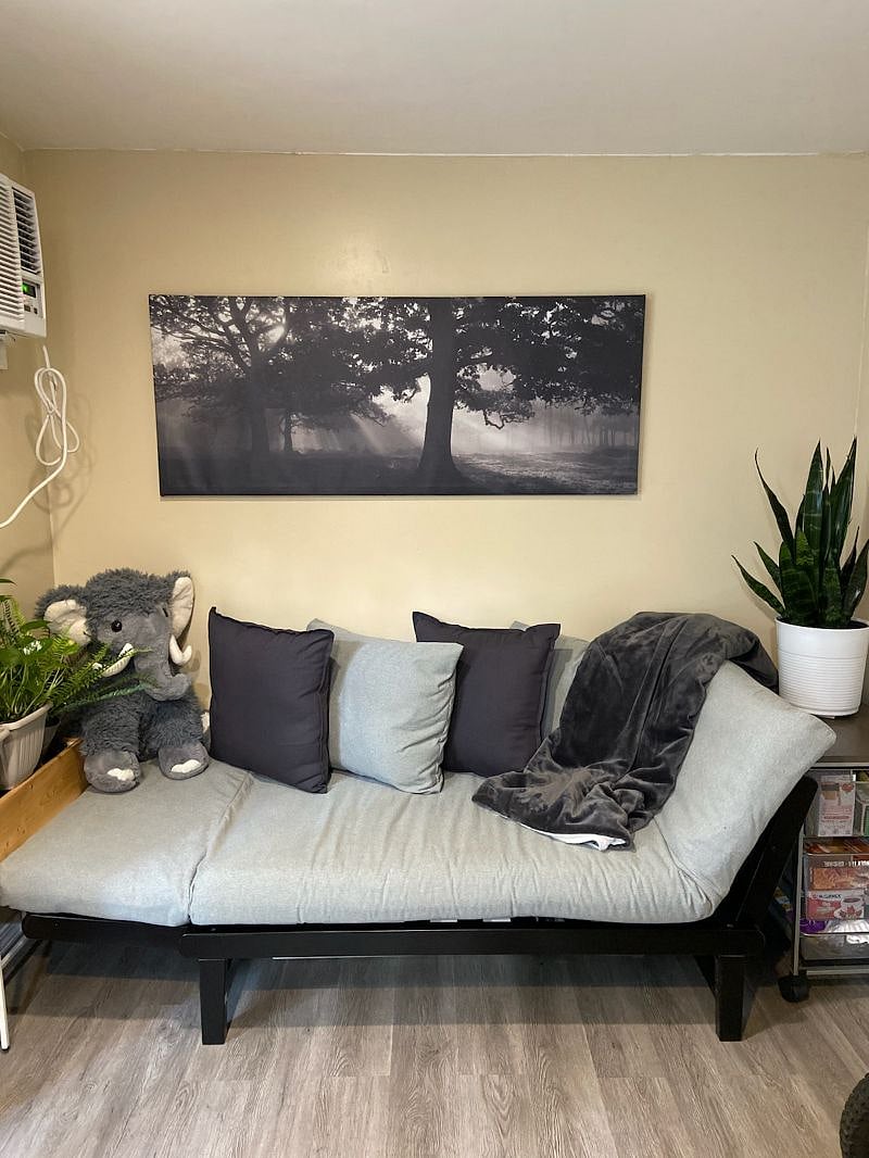Casita has a studio sofa bed in the entrance to sit & relax.