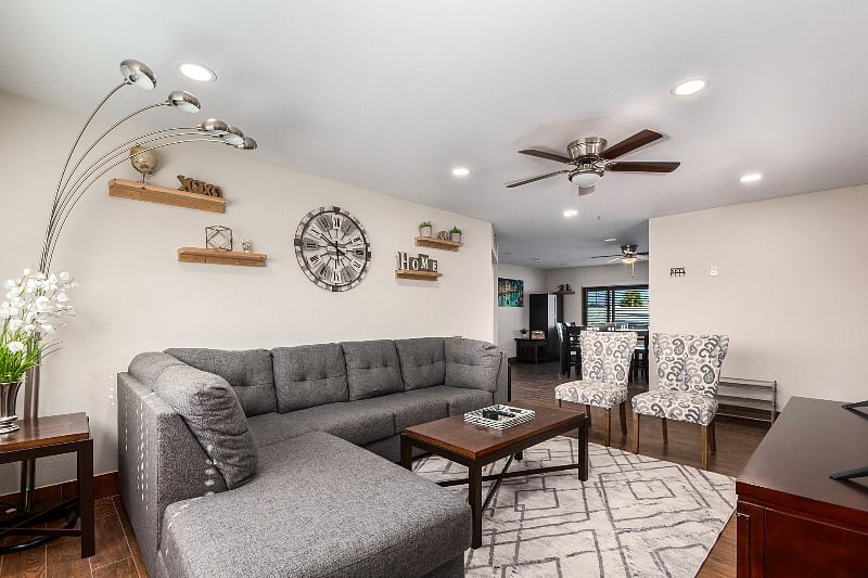 Living room area. The couch comes with pull out bed.